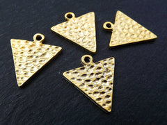 Hammered Triangle Pendant Charm, Minimalist Geometric Earring Necklace Pendant, Jewelry Making Supplies,  22k Matte Gold plated 4pc