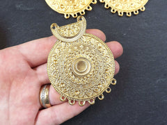 Large Tribal Pendant, Round Pendant, Rustic Pendant, Mandala Pendant, Ethnic Pendant, Gold Pendant, 7 Base Loops, 22k Matte Gold Plated 1PC