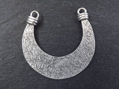 NEW Double Sided Tribal Crescent Pendant Connector Matte Antique Silver Plated Turkish Jewelry Making Supplies Findings Components - 1PC
