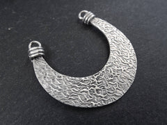 NEW Double Sided Tribal Crescent Pendant Connector Matte Antique Silver Plated Turkish Jewelry Making Supplies Findings Components - 1PC