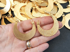 Tribal Crescent Pendant, Tribal Connector, Double Sided, Textured, Gold Crescent, Tribal Pendant, Moon Pendant, 22k Matte Gold Plated - 1pc