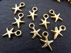 Gold Starfish Charms, Star Charms, Gold Stars, Beach Style, Bracelet Charms, Nautical charms,  Sea Life, Sea Creature, 22k Matte Gold, 12pcs