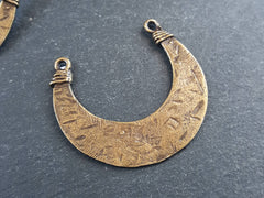 Tribal Crescent Pendant Connector Antique Bronze Plated Turkish Jewelry Making Supplies Findings Components - 1PC