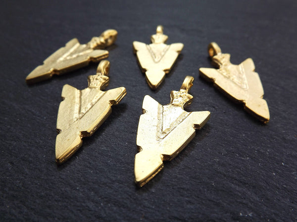 Arrow Spear Head Spike Charms Tribal Ethnic 22k Matte Gold Plated Turkish Jewelry Making Supplies Findings Components - 5pc