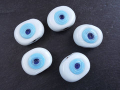 5 White Blue Evil Eye Nazar Glass Bead, Traditional Turkish Handmade Protective Lucky Amulet  26 mm - VALUE PACK