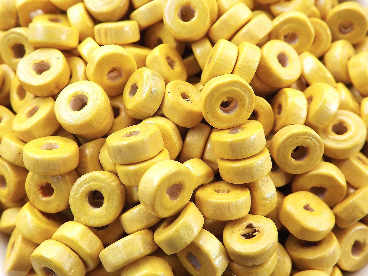 Sunny Yellow Round Rondelle Heishi Wood Beads Satin Varnished Plain Simple Round Smooth Ball Bead Spacers 8mm Choose 50pcs, 200pcs or 400pcs