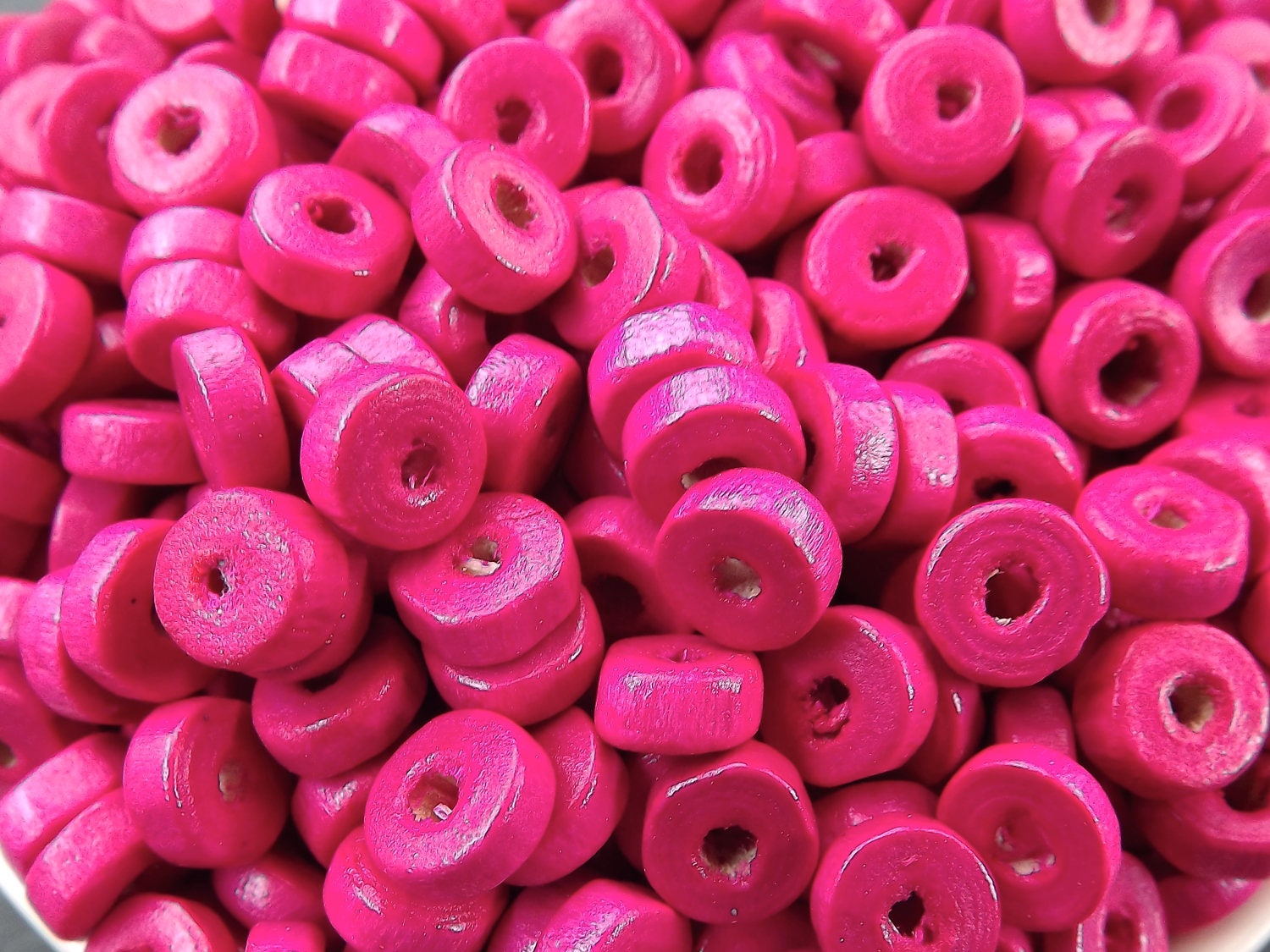 Hot Pink Round Rondelle Heishi Wood Beads Satin Varnished Plain Simple Round Smooth Ball Bead Spacers 8mm Choose 50pcs, 200pcs or 400pcs