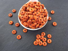 Tangerine Orange Saucer Disc Wood Beads Varnished Plain Simple Round Disc Craft Wooden Bead Spacers 14 x 5mm - Choose 25pcs, 50pcs or 100pcs