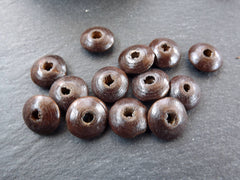 Brown Saucer Disc Wood Beads Varnished Plain Simple Round Disc Craft Wooden Bead Spacers - 14 x 5mm - Choose 25pcs, 50pcs or 100pcs