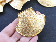 Large Rustic Stamped Tribal Pendant, Shield Pendant, Turkish Jewelry Supplies Findings Components - 22k Matte Gold Plated - 1PC