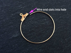 Round Gold Beading Hoop Loops Earring Finding Component - 30mm - 22k Shiny Gold Plated Brass - 2 pairs
