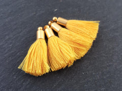 Mini Butter Yellow Soft Thread Tassels Earring Bracelet Tassel Fringe, Cotton Tassels, 22k Matte Gold Plated Cap - 26mm - 4pc - NEW CAP