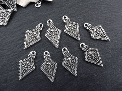 Arrow Shield Spear Head Spike Charms Tribal Ethnic Matte Antique Silver Plated Turkish Jewelry Making Supplies Findings Components - 8pc