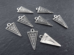 Long Arrow Spear Head Spike Charms Detailed Tribal Ethnic Matte Antique Silver Plated Jewelry Making Supplies Findings Components - 8pc