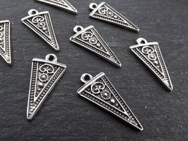 Long Arrow Spear Head Spike Charms Detailed Tribal Ethnic Matte Antique Silver Plated Jewelry Making Supplies Findings Components - 8pc