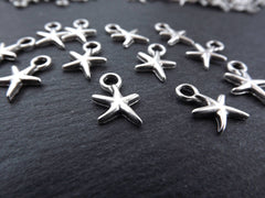 Silver Starfish Charms, Star Charms, Silver Stars, Beach Style, Bracelet Charms, Nautical charms, Sea Life, Matte Antique Silver, 12pcs