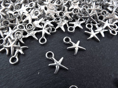 Silver Starfish Charms, Star Charms, Silver Stars, Beach Style, Bracelet Charms, Nautical charms, Sea Life, Matte Antique Silver, 12pcs