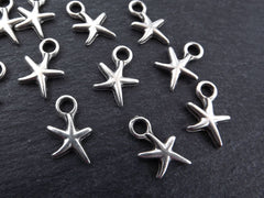 Silver Starfish Charms, Star Charms, Silver Stars, Beach Style, Bracelet Charms, Nautical charms, Sea Life, Matte Antique Silver, 12pcs