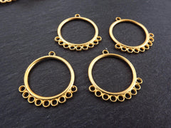 Round Gold Chandelier Earring Pendants, Chandelier Connector, Chandelier Charms, Chandelier Pendants, 9 Loops, 22k Matte Gold Plated 4pc