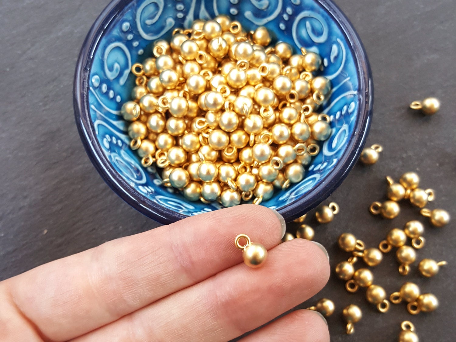 Round Gold Ball Drop Charms Jewelry Making Supplies Findings Metal Beads  Brass Beads Tarnish Resistant 22k Matte Gold Plated - 6mm - 10cs