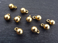 Round Gold Ball Drop Charms Jewelry Making Supplies Findings Metal Beads Brass Beads Tarnish Resistant 22k Matte Gold Plated - 6mm - 10cs