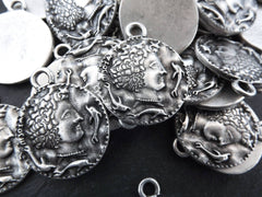 Persephone Greek Coin Rustic Cast Pendant - Goddess of the Underworld - Matte Antique Silver Plated  - 1pc