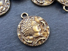 Persephone Greek Coin Rustic Cast Pendant - Goddess of the Underworld - Antique Bronze Plated  - 1pc