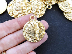 Persephone Greek Goddess Coin Pendant, Goddess of the Underworld, Artisan Gold Pendant - 22k Matte Gold Plated  - 1pc
