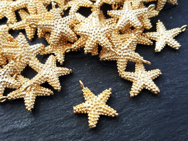 Gold Starfish Charms, Star Charms, Gold Stars, Beach Style, Bracelet Charms, Animal charms, Nautical charms, 22k Matte Gold Plated 8pcs