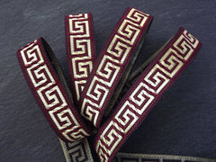 16mm Burgundy Greek Key Woven Embroidered Jacquard Trim Ribbon - 1 Meter  or 3.3 Feet or 1.09 Yards