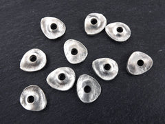 Silver Cornflake Disc Pebble Bead Spacers, Free form Beads, Wavy Beads, Mykonos Beads, Silver Nugget Beads, Matte Antique Silver, 10pc