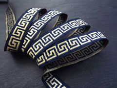 16mm Navy Blue Greek Key Woven Embroidered Jacquard Trim Ribbon Sewing Supplies - 1 Meter  or 3.3 Feet or 1.09 Yards