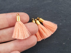 Mini Peachy Peach Soft Thread Tassels Earring Bracelet Tassel Fringe Turkish Findings - 22k Matte Gold Plated Cap - 26mm - 4pc - NEW CAP
