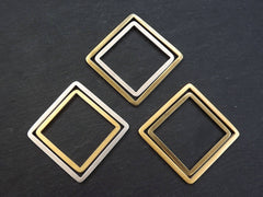 Gold Square Link Pendant, Square Link Component, Geometric Connector Pendant, Linking Ring, Gold Loop, LARGE, 22k Matte Gold Plated, 1pc