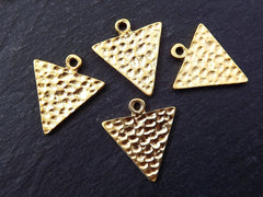 Hammered Triangle Pendant Charm, Minimalist Geometric Earring Necklace Pendant, Jewelry Making Supplies,  22k Matte Gold plated 4pc