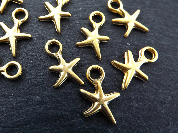 Gold Starfish Charms, Star Charms, Gold Stars, Beach Style, Bracelet Charms, Nautical charms,  Sea Life, Sea Creature, 22k Matte Gold, 12pcs