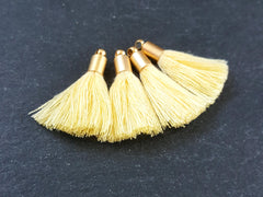 Mini Buttermilk Yellow Soft Thread Tassels Earring Bracelet Tassel Fringe Turkish Findings 22k Matte Gold Plated Cap - 26mm - 4pc - NEW CAP