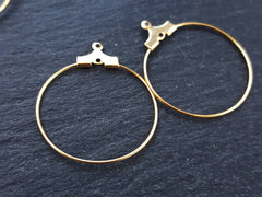 Round Beading Hoop Loops Earring Finding Component - 23mm - 22k Shiny Gold Plated Brass - 2 pairs