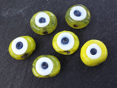 Yellow Evil Eye, Evil Eye Beads, Evil Eye Bead, Marble Yellow Evil Eye, Yellow Glass Bead, Artisan, Greek Eye, Handmade, Nazar, 16mm, 6pc