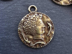 Persephone Greek Coin Rustic Cast Pendant - Goddess of the Underworld - Antique Bronze Plated  - 1pc