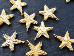 Gold Starfish Charms, Star Charms, Gold Stars, Beach Style, Bracelet Charms, Animal charms, Nautical charms, 22k Matte Gold Plated 8pcs