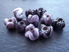 Mauve Purple Zig Zag Pinched Wave Artisan Handmade Glass Bead - 15 x 12mm - 10pcs