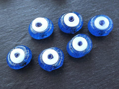 6 Aegean Blue Artisan Handmade Glass Evil Eye Nazar Medium Bead - 16 mm - VALUE PACK