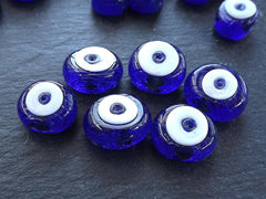 Blue Evil Eye, Evil Eye Beads, Evil Eye Bead, Navy Blue Evil Eye, Evil Eye Glass Bead, Blue Glass Bead, Artisan, Handmade, Nazar, 16 mm, 6pc