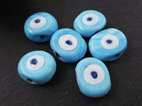 6 Sky Blue Evil Eye Nazar Glass Bead - Traditional Turkish Handmade Protective Lucky Amulet  26 mm - VALUE PACK