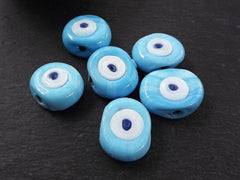 6 Sky Blue Evil Eye Nazar Glass Bead - Traditional Turkish Handmade Protective Lucky Amulet  26 mm - VALUE PACK