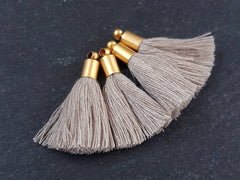 Mini Antique Beige Soft Thread Tassels Earring Bracelet Tassel Fringe Turkish Findings 22k Matte Gold Plated Cap - 26mm - 4pc - NEW CAP