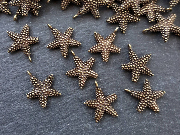 Bronze Starfish Charms, Star Charms, Bronze Stars, Beach Style, Bracelet Charms, Animal charms, Nautical charms, Antique Bronze Plated 8pcs