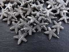 Silver Starfish Charms, Star Charms, Silver Stars, Beach Style, Bracelet Charms, Animal charms, Nautical, Matte Antique Silver Plated 8pc