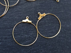 Round Beading Hoop Loops Earring Finding Component - 23mm - 22k Shiny Gold Plated Brass - 2 pairs